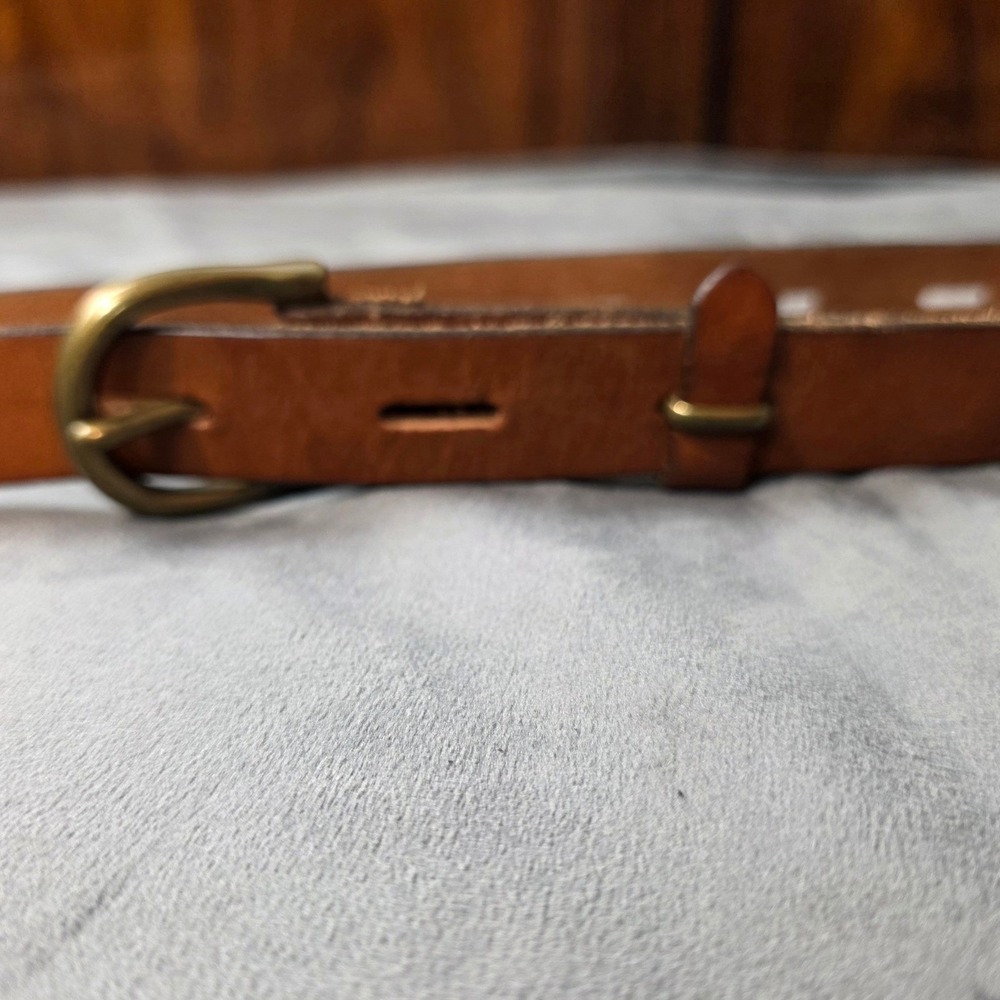 Madewell Italian Leather Belt Cognac Brown Brass Buckle Small Made in USA